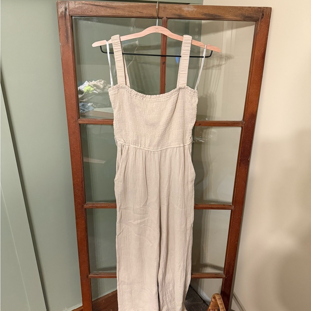 Altar'd State Cream Lightweight Sleeveless Smocked Gauze Jumpsuit Size Small
